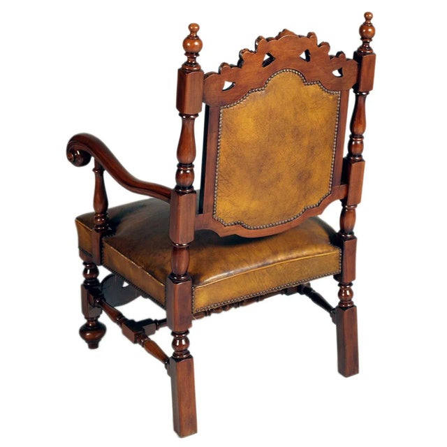 Antique Throne Chair in Testolini Frères Leather Upholster, 1990s For Sale - Image 3 of 7