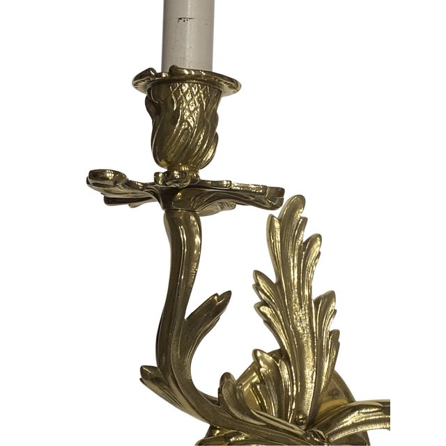 Antique French Empire Double-Arm Wall Sconce Solid Brass Acanthus Leaf The two light arms gracefully curve outward and...