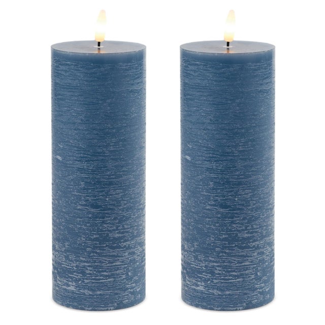 Kenneth Ludwig Chicago FIA Wick Blue Pillar Candle (Set of 2) For Sale - Image 4 of 4