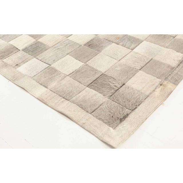 Animal Skin Contemporary Geometric Hair on Hide Grey Leather Runner by Doris Leslie Blau For Sale - Image 7 of 8