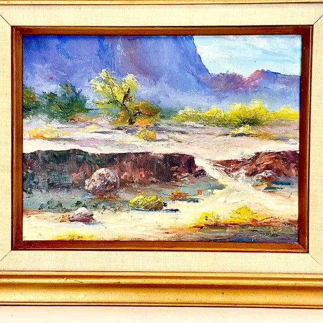 Wood 1974 Vintage Impressionist “Desert Scene” Original Oil Painting, New Mexico, Artist Signed, Framed For Sale - Image 7 of 12