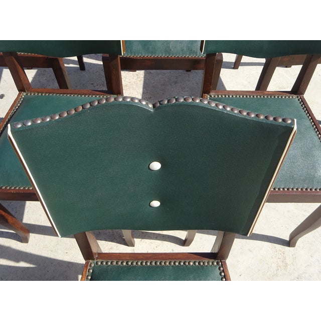 Art Deco Chairs in Wood and Green Faux Leather, 1940s, Set of 6 For Sale - Image 4 of 18