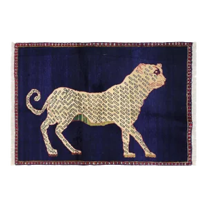 Navy Blue Hand Knotted Cheetah Design Persian Shiraz Rug