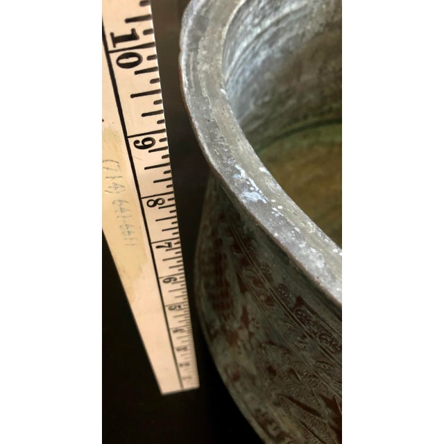 1900 - 1909 19th Century Large Mamluk Tinned Copper Bowl Vessel Ottomon Turkish Morocco Egypt For Sale - Image 5 of 12