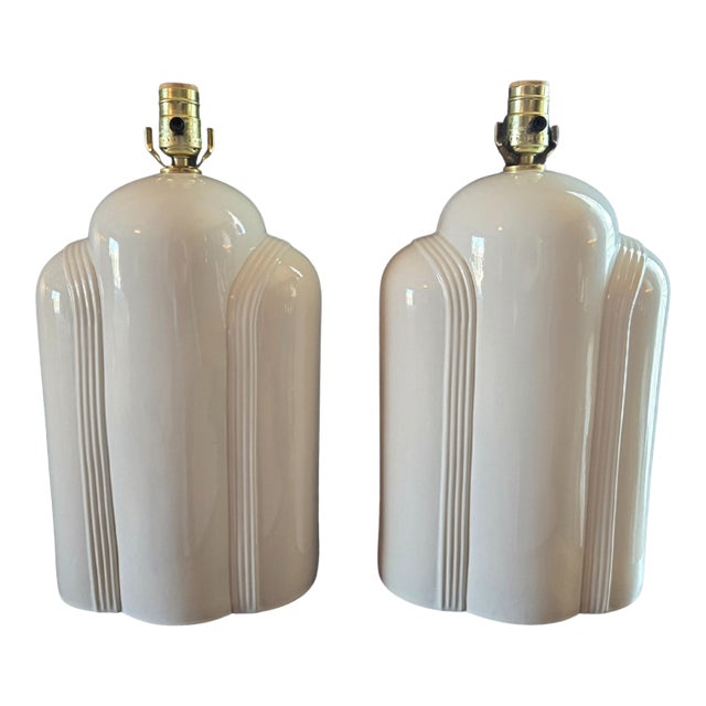 Art Deco Cream Table Lamps - A Pair For Sale