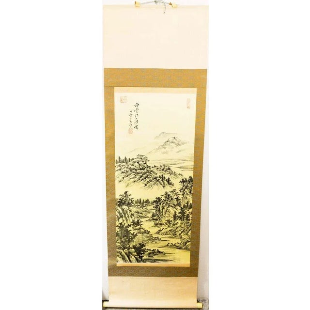 Vintage Japanese Landscape Ink and Wash Painting Silk Scroll For Sale In Denver - Image 6 of 6