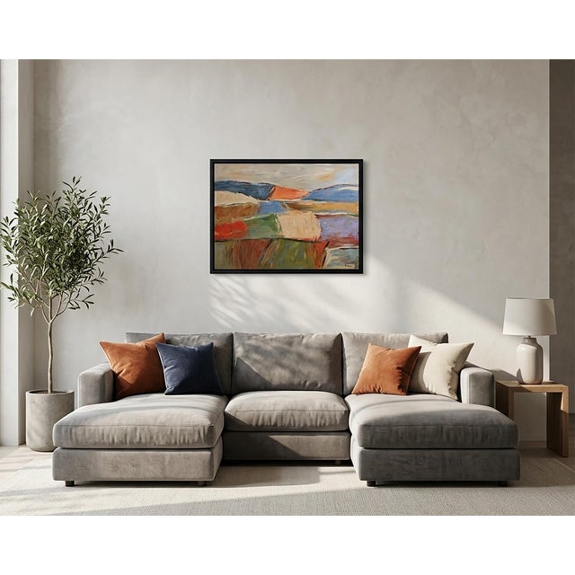 Textile Contemporary Abstract Landscape Painting, Oil on Canvas by Sophie Dumont, Framed For Sale - Image 7 of 7