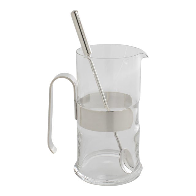Silver Plate and Crystal Martini Cocktail Pitcher Mixer by Pm Italy For Sale