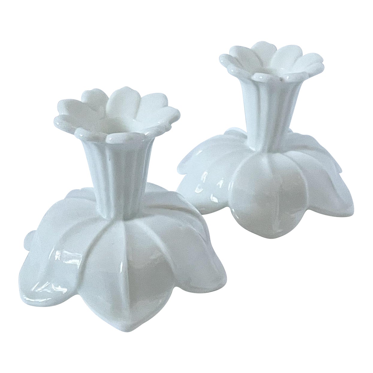MidCentury Milk Glass Candle Stick Holders in the Shape of a Flower