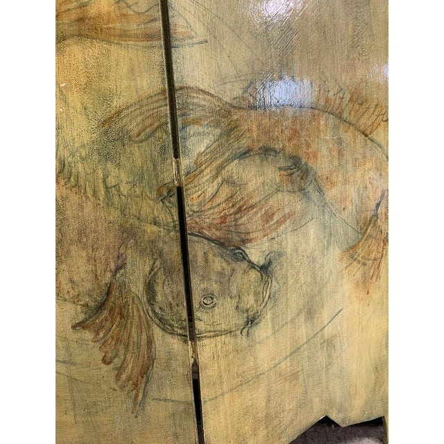 Three Fold Asymmetrical Painted Screen For Sale - Image 9 of 14