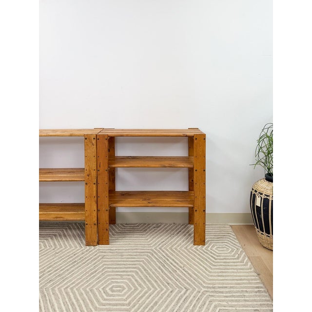 Beige Vintage Modular Pine 4-Piece Shelf Unit Rustic Stackable Bookcase Organic Modern For Sale - Image 8 of 10