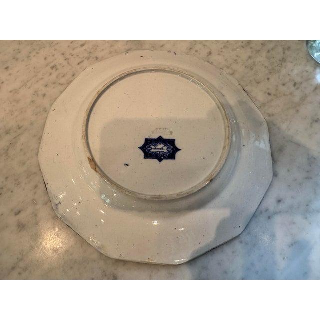 Ceramic Pair of Antique Staffordshire Blue and White Plates For Sale - Image 7 of 10