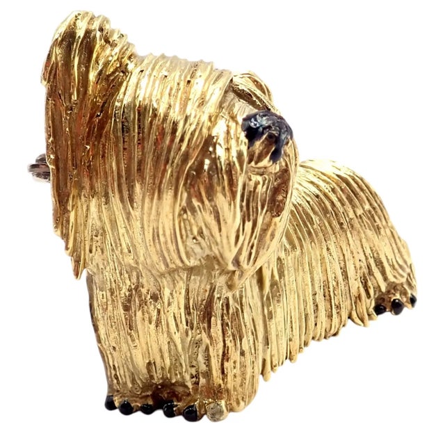 Vintage Tiffany & Co. 18k Yellow Gold Enamel Dog Terrier Brooch Pin 1960's. Details: Metal: 18k yellow gold Brooch Size:...