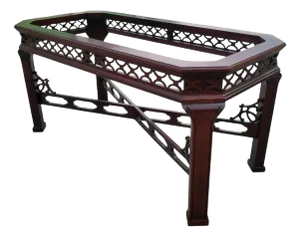 Vintage Chinese Chippendale Fretwork Mahogany Stained Regency Dining Table Base