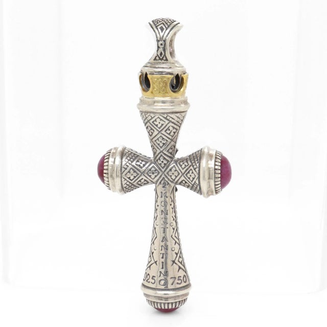 Konstantino Sterling Silver, 18k Gold, and Ruby Root Gemstone Pendant Cross For Sale In Philadelphia - Image 6 of 11