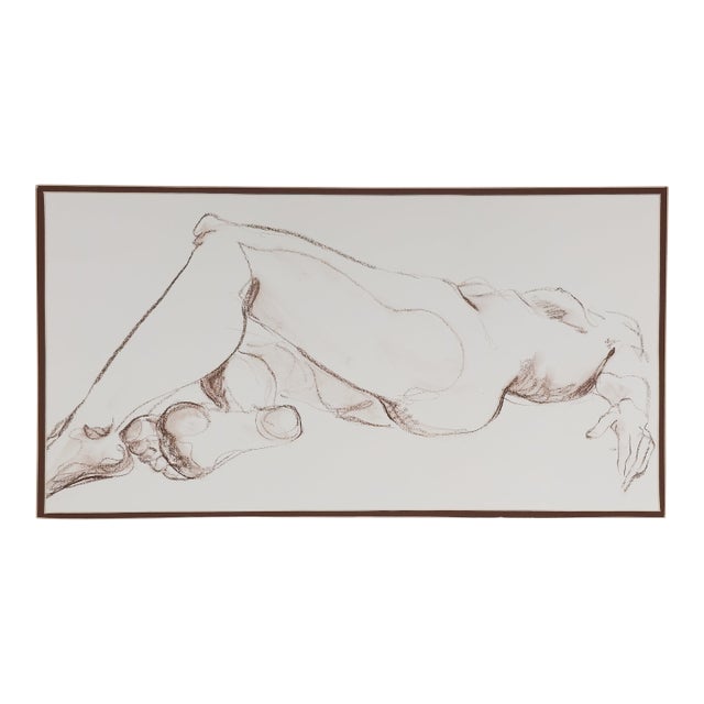 Reclining Nude in Conte - V. Morgan, C. 1980 For Sale