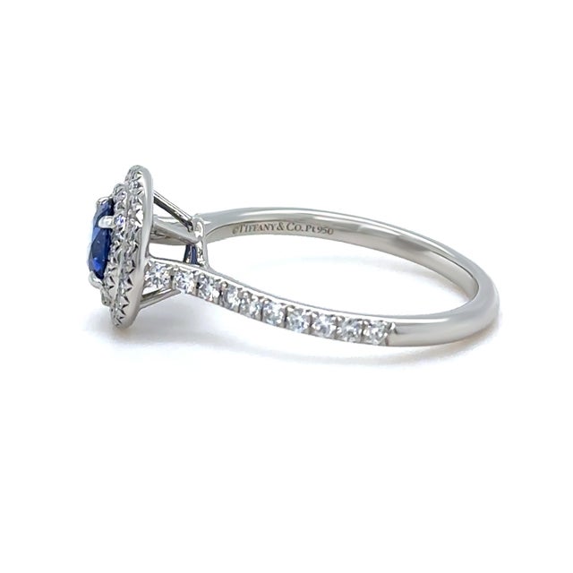 Contemporary Tiffany & Co. Platinum Blue Sapphire & Diamond Engagement Ring 1.15ct 4.65g, Size 6.75 For Sale - Image 3 of 10