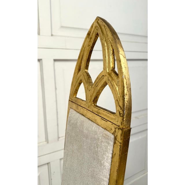Gold Set of 4 Hollywood Regency Gothic Revival Gilt Dining Chairs in Ivory Bouclé For Sale - Image 8 of 12