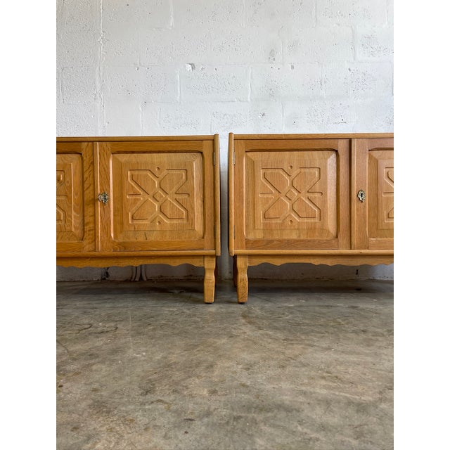 Henning Kjaernulf Oak Brutalist Danish Side Tables or Nightstands. Price for pair. Sculptural design. Scalloped bottom...