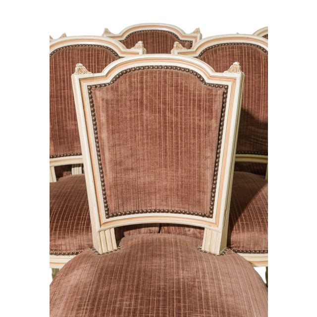 Textile Set of Six Mid 20th Century Louis XVI Style Painted Dining Chairs For Sale - Image 7 of 8