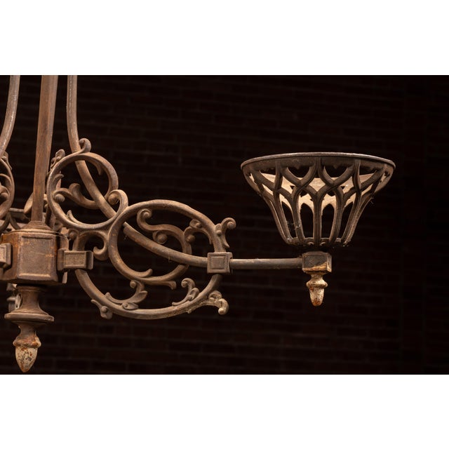 Antique Cast Iron Gothic Revival Three-Light Chandelier For Sale - Image 12 of 13