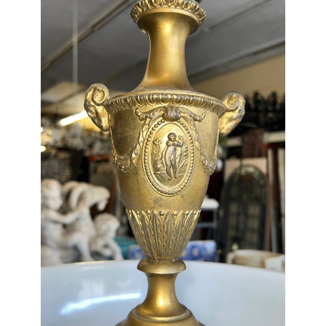 1920s Rococo Pendant With Milk Glass Globe and Gold Details For Sale - Image 12 of 13