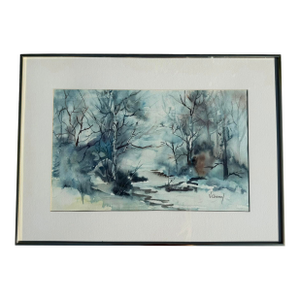 “White Birch” Original Signed Watercolor by Vivian Chasey, Framed