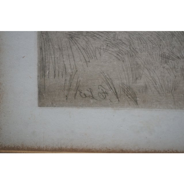Antique Edward Loyal Field Signed Farmhouse Pond Windmill Landscape Etching 29" For Sale - Image 9 of 14