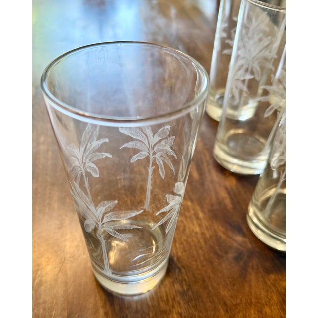 Late 20th Centurty Highball Tumblers With Etched Palm Tree Design - Set of 8 For Sale - Image 4 of 12