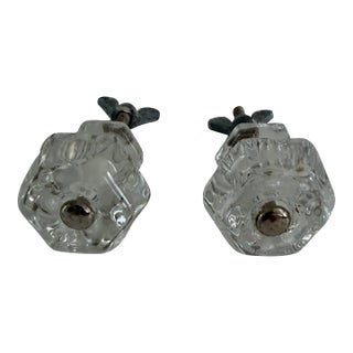 Pair of Vintage Clear Glass Cabinet Knobs, 1930s–1940s For Sale