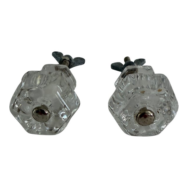 Pair of Vintage Clear Glass Cabinet Knobs, 1930s–1940s For Sale