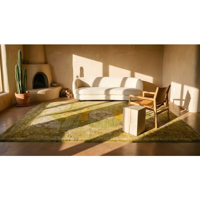 Terrific Green Color With Medallions Design Antique Turkish Angora Oushak Rug For Sale - Image 13 of 15