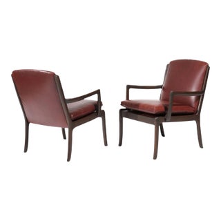 Set of Lounge Chairs by Ole Wanscher in Sangria Leather, Denmark, 1960s For Sale
