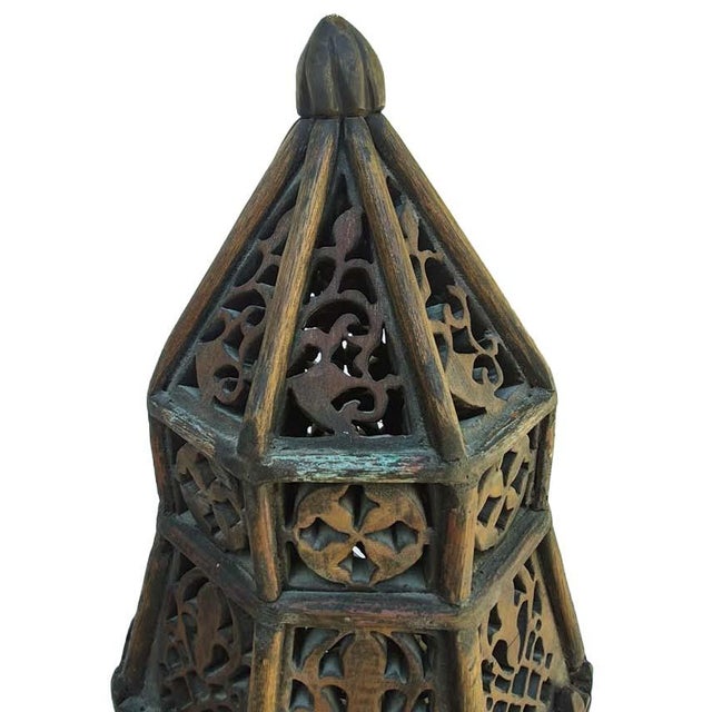 Tall Moroccan Style Carved Wood Standing Candle Cabinet Floor Stand For Sale - Image 4 of 8