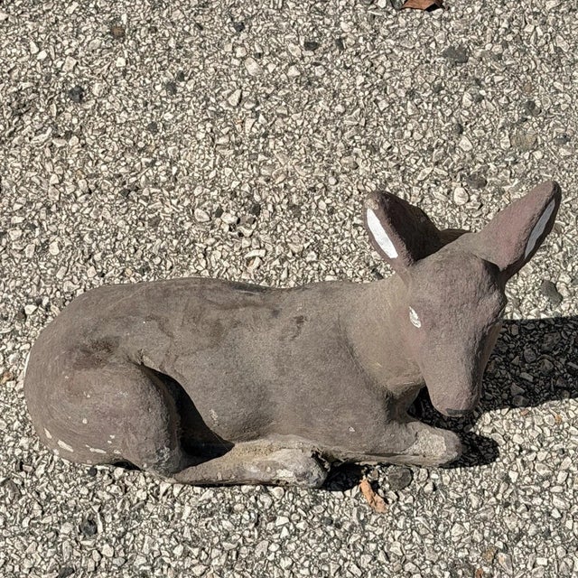 Mid 20th Century Vintage Reclining Fawn Seated Deer Small 16" Cement Concrete Stone Garden Statue For Sale - Image 5 of 15