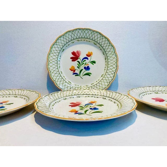 Vintage Set of Four Nikko Hampton Dinner Plate Provincial Designs Red Blue Flower (One plate has a chip under rim, last...