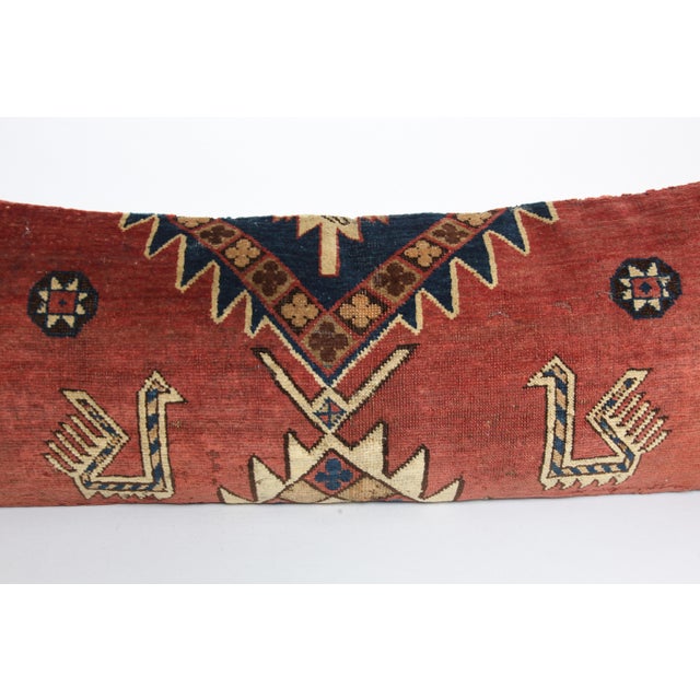 Early 20th Century Antique Caucasian Kazak Rug Pillow Cover With Animal Figures -16'' X 42'' For Sale - Image 5 of 11