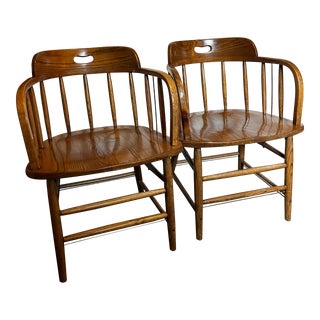 Late 20th Century Oak Firehouse Chairs - Set of 2 For Sale
