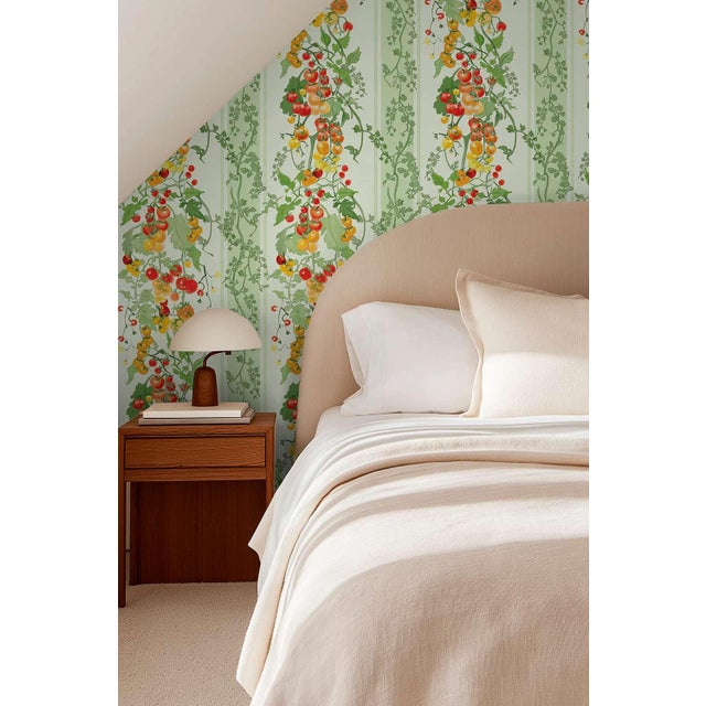Tomato Vine Stripe Grasscloth Wallpaper by House Party | Garden Green | 8 Yards For Sale - Image 9 of 11