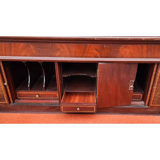 Antique American Federal Style Inlaid Mahogany Ladies Tambour Writing Desk ~ Butlers Desk, 1930s For Sale - Image 13 of 13