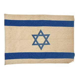 Vintage Cotton Distressed Flag of Israel For Sale