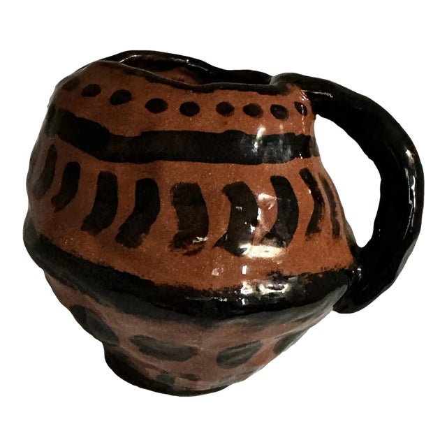 Abstract Brown and Black Hand-Painted Jug For Sale