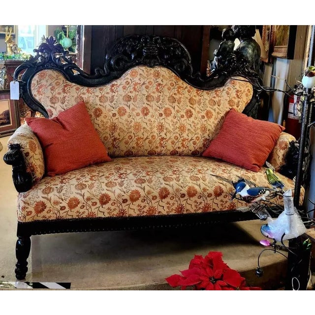 Gorgeous Antique Parlor Sofa, Victorian, Ornately Carved, Floral, Upholstered, 1800's, 19th Century! Introducing a...