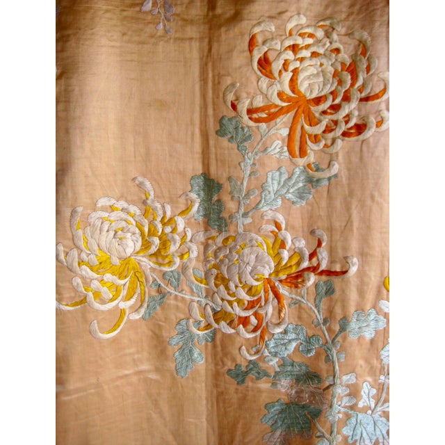 Japanese 19 Century Silk Embroidery Birds and Wisteria Flowers For Sale - Image 6 of 15