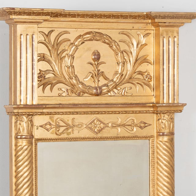 Neoclassical Early 19th Century Swedish Gold Giltwood Mirror With Laurel Wreath Crest For Sale - Image 3 of 14
