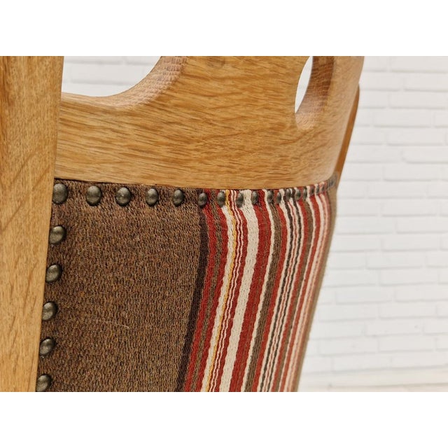 1960s Danish design. Oak wood and furniture wool high back armchair. Original good condition: no smells and no stains.