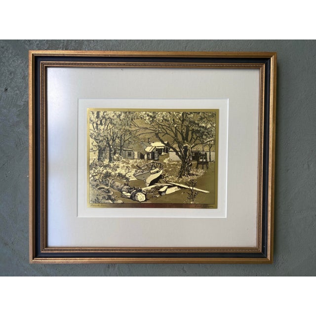 Pair of Framed Lionel Barrymore Gold-Etch Prints “Nantucket” & “Shoreside Farm” For Sale - Image 9 of 12
