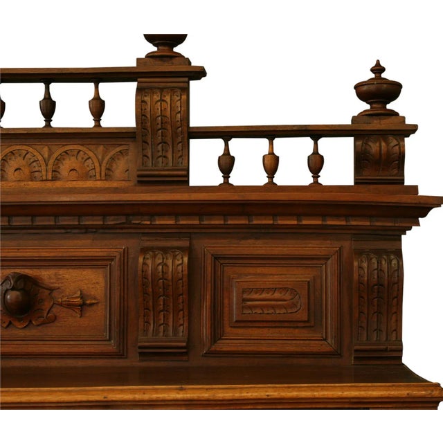 Wood Antique French Red Marble & Walnut Server For Sale - Image 7 of 8