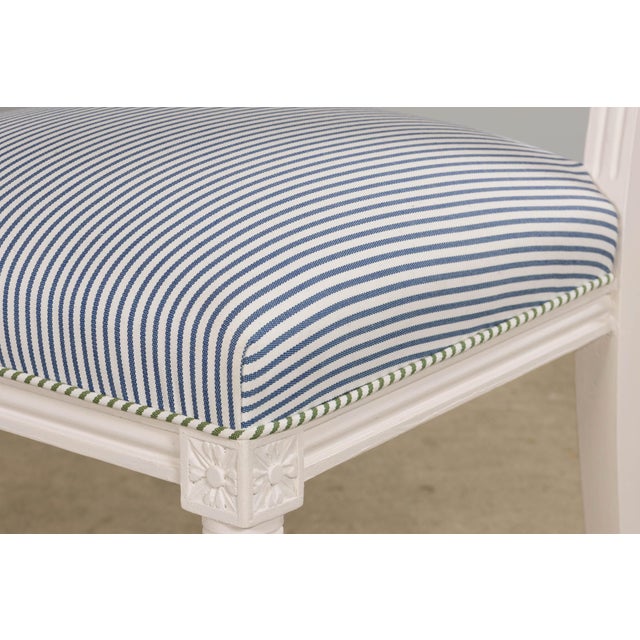 French Louis XVI Style Painted Dining Chairs in Blue & Green Stripe, Set of 6 For Sale - Image 15 of 18