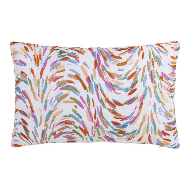 The House Of Scalamandré Fountain Embroidery Lumbar Pillow In Peach For Sale